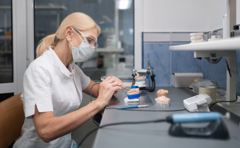 Acrotec Medtech technician working on a dental implant restoration
